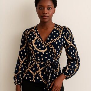 Chains and Poke Dot Wrap Shirt Navy Blue Size M